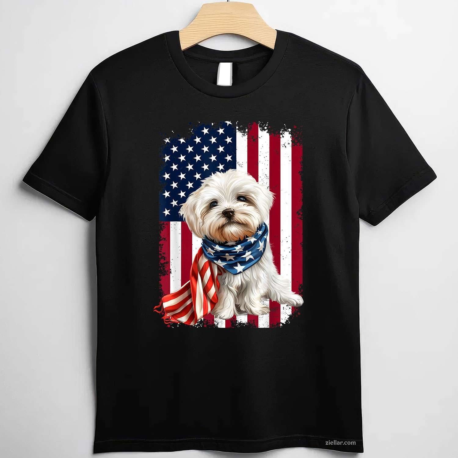 Maltese Dog American Flag T-Shirt, 4Th Of July Maltese Dog Lovers Vintage Graphic Tee For Adults