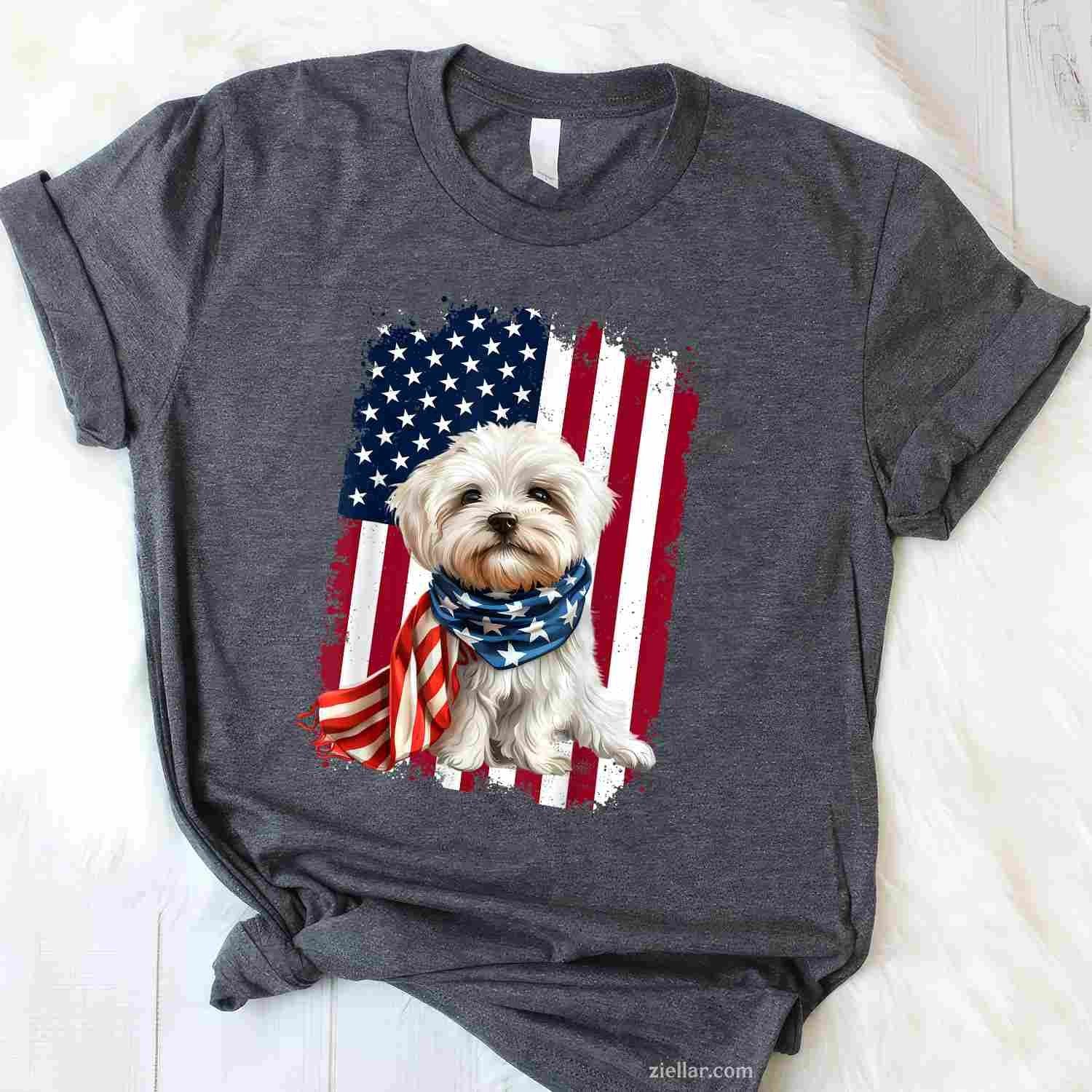 Maltese Dog American Flag T-Shirt, 4Th Of July Maltese Dog Lovers Vintage Graphic Tee For Adults