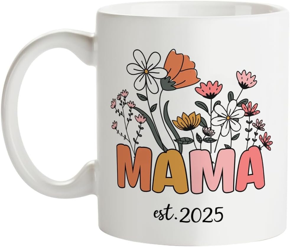 Mama Mug Est 2025, Cute New Mom Gift, Pregnancy Reveal, Baby Shower Coffee Cup 11 Oz