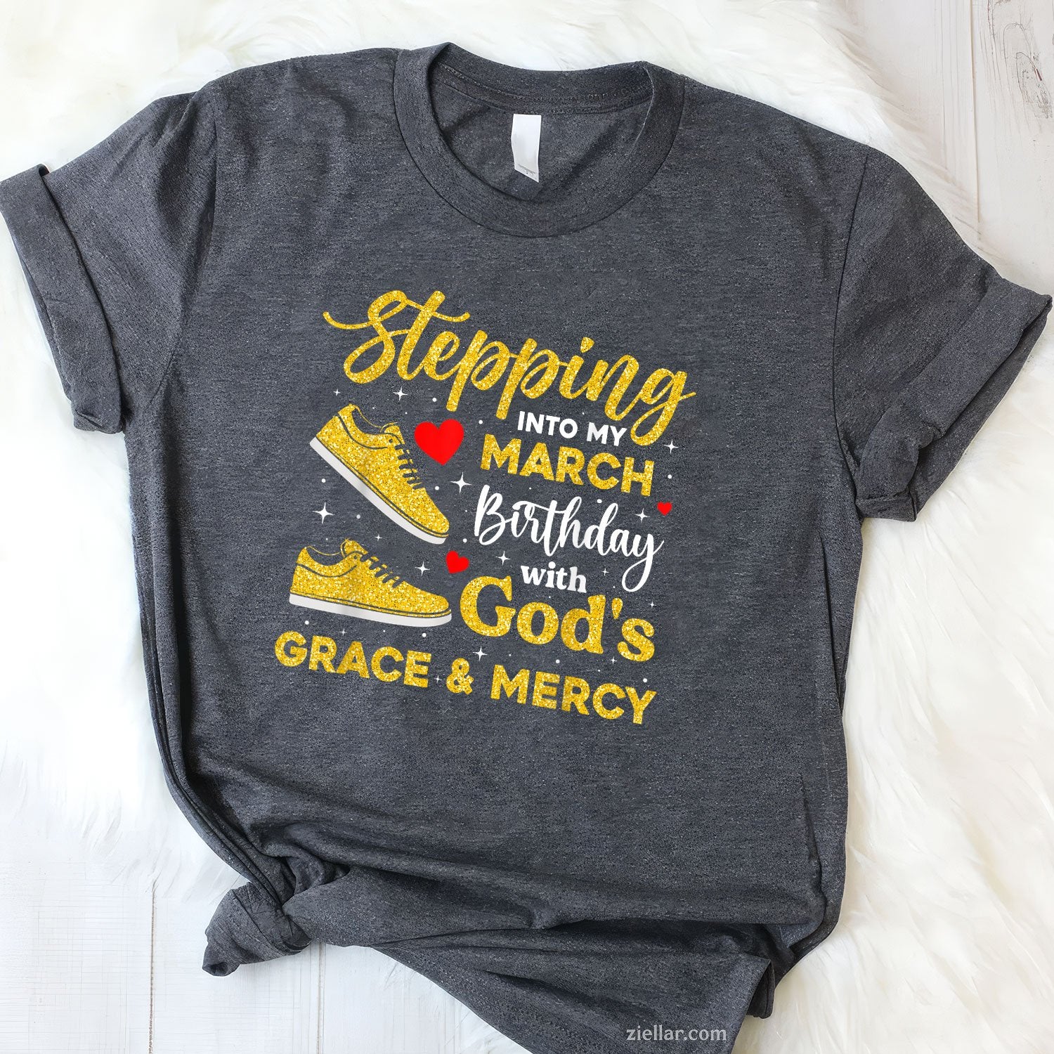 March Birthday with God’s Grace Tee and T-Shirt, Inspirational T-Shirt Gift for Women Adults