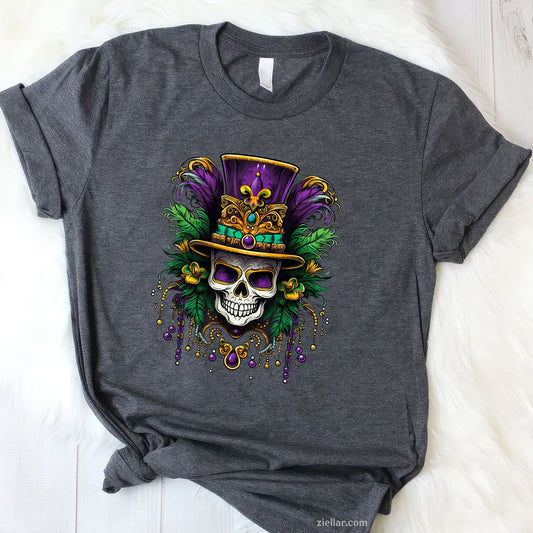 Mardi Gras Costume Tee and T-Shirt, Sugar Skull Carnival Trip T-Shirt Gift for Adults in New Orleans