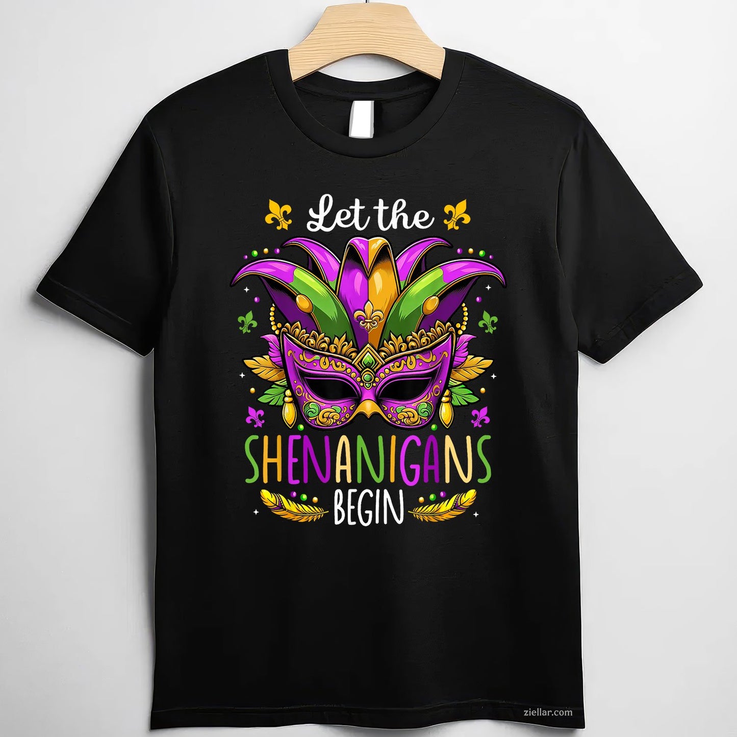 Mardi Gras Mask and Beads Tee and T-Shirt, Let the Shenanigans Begin T-Shirt for Men and Women Adults