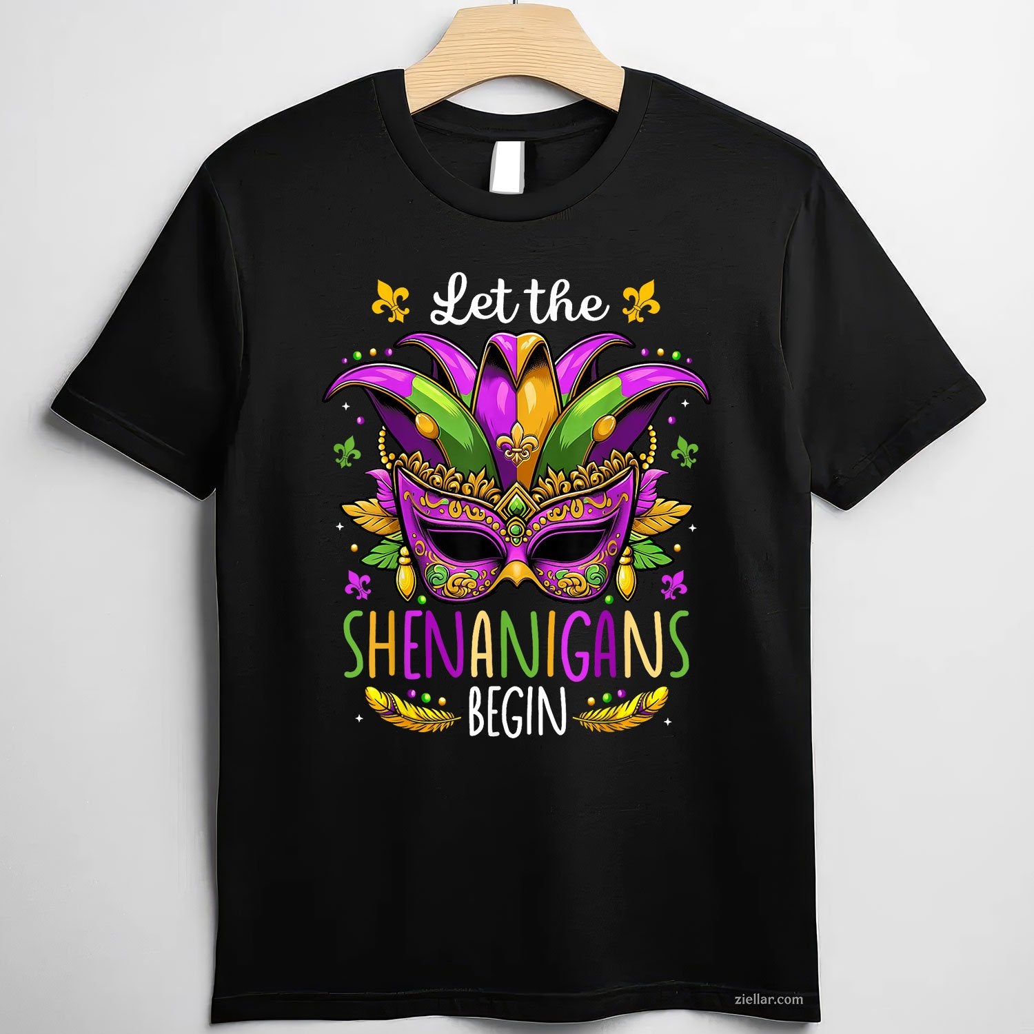 Mardi Gras Mask and Beads Tee and T-Shirt, Let the Shenanigans Begin T-Shirt for Men and Women Adults