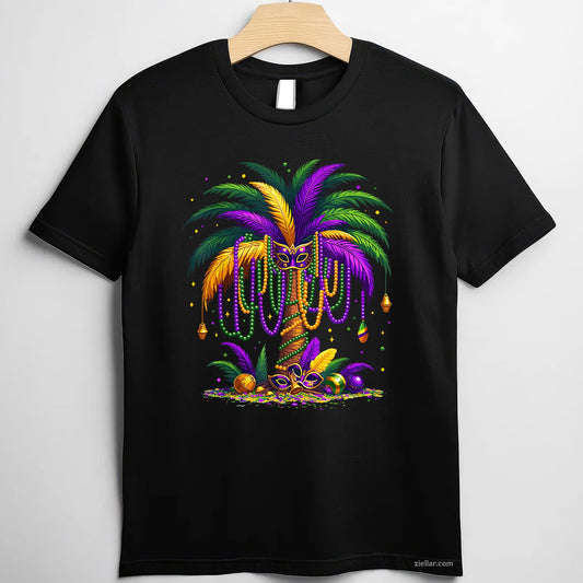 Mardi Gras Palm Tree Tee and T-Shirt, Hawaiian Tropical Party T-Shirt Gift for Men and Women Adults