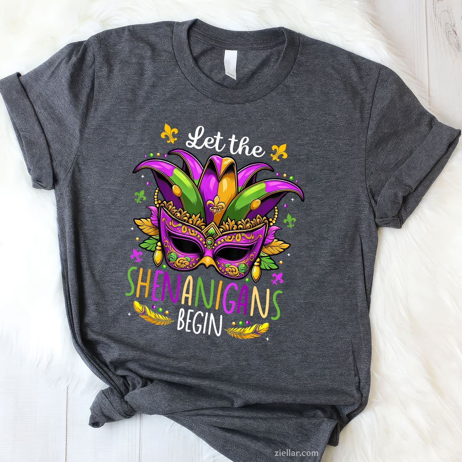 Mardi Gras Mask and Beads Tee and T-Shirt, Let the Shenanigans Begin T-Shirt for Men and Women Adults