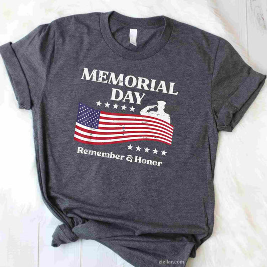 Memorial Day USA Flag Remember Honor Patriot Men Women T-Shirt Tee