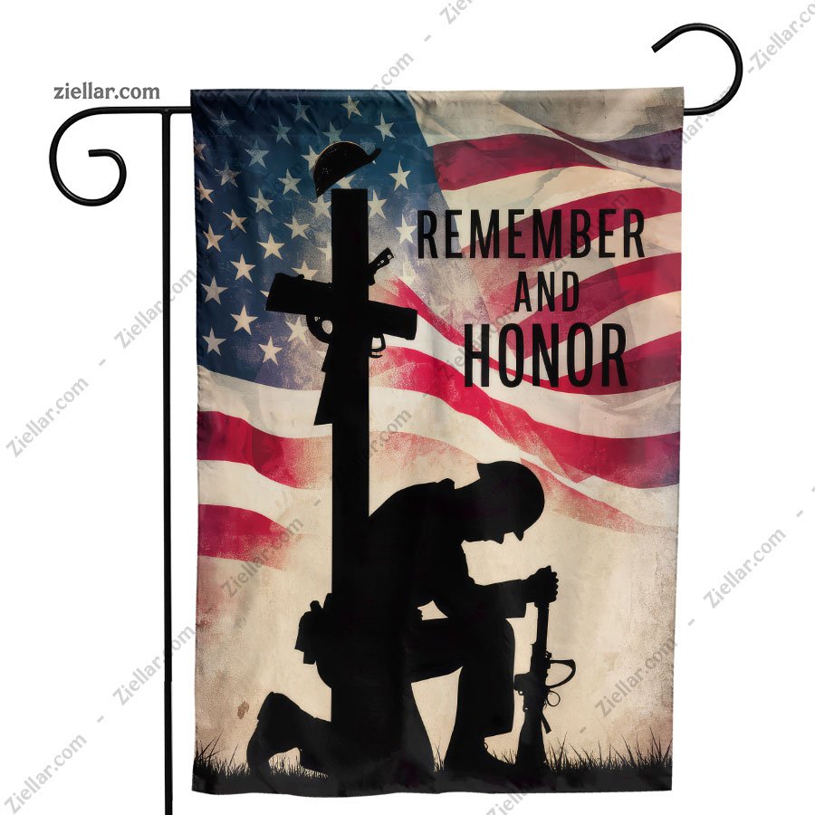Memorial Day Garden Flag - Patriotic Burlap Yard Banner with Cross & Stars