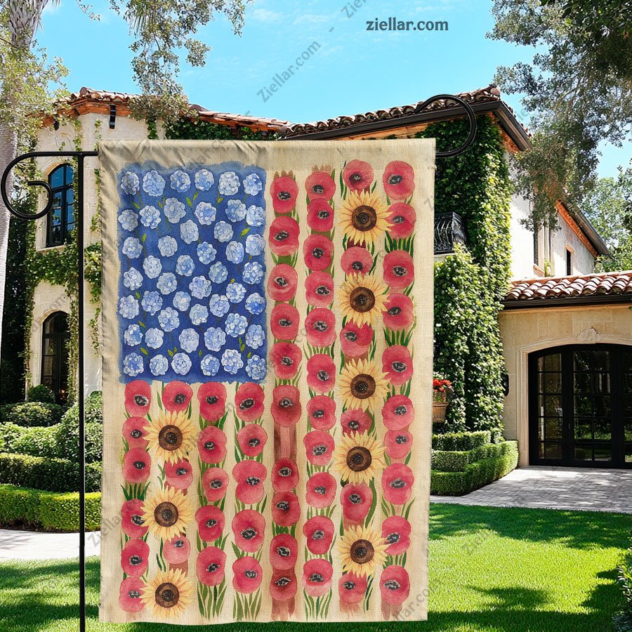 Memorial Day Poppy Garden Flag 12x18 Inch, Patriotic USA Floral Yard Decor