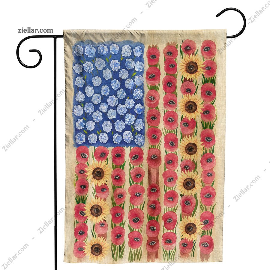 Memorial Day Poppy Garden Flag 12x18 Inch, Patriotic USA Floral Yard Decor