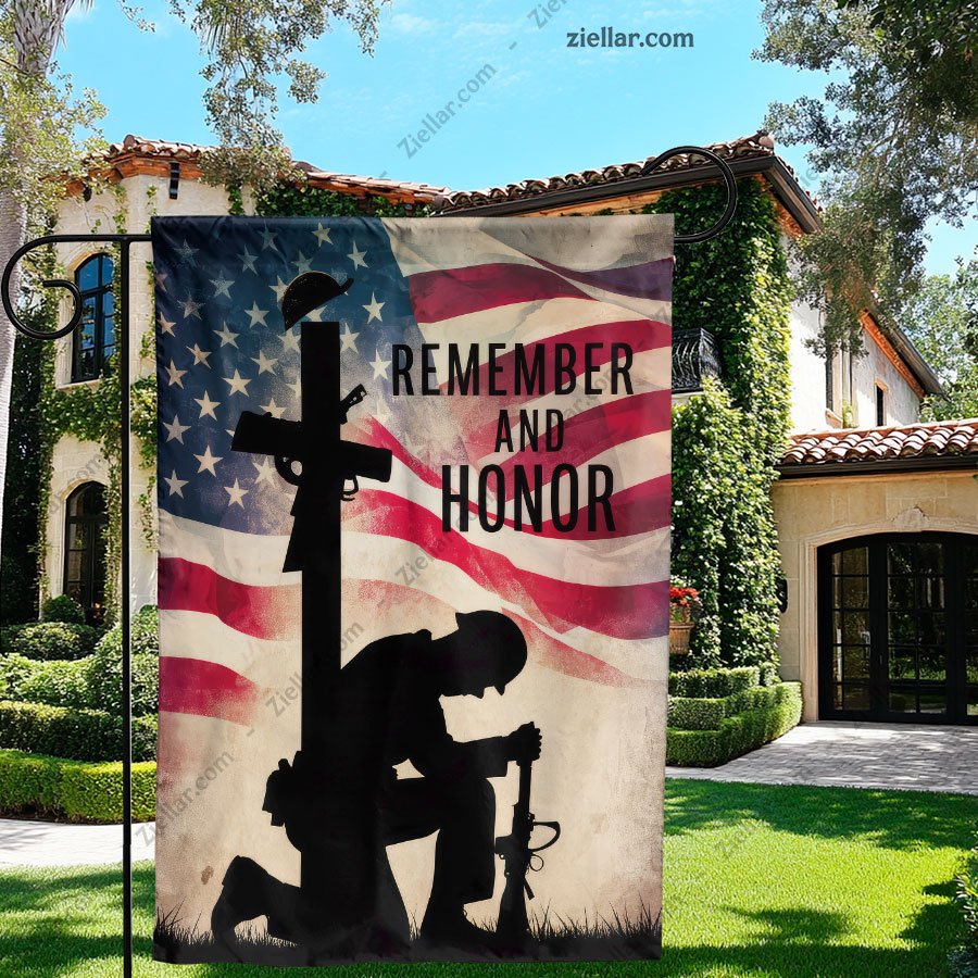 Memorial Day Garden Flag - Patriotic Burlap Yard Banner with Cross & Stars