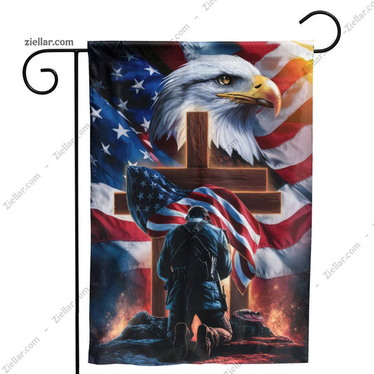 Memorial Garden Flag Soldier Eagle Cross USA Flag, Patriotic Outdoor Decoration
