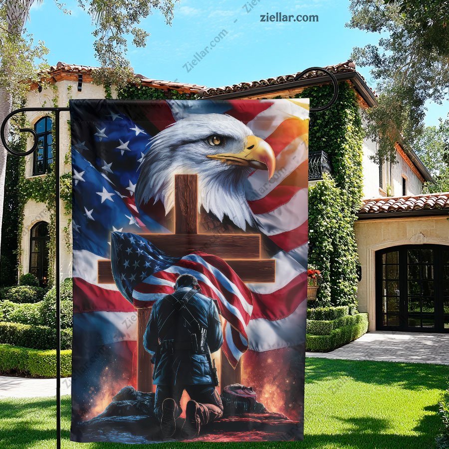 Memorial Garden Flag Soldier Eagle Cross USA Flag, Patriotic Outdoor Decoration