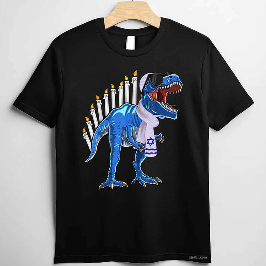 Menorasaurus Rex Shirt T Rex Dinosaur Hanukkah Gift For Boys T-Shirt_ Funny Holiday Tee For Men