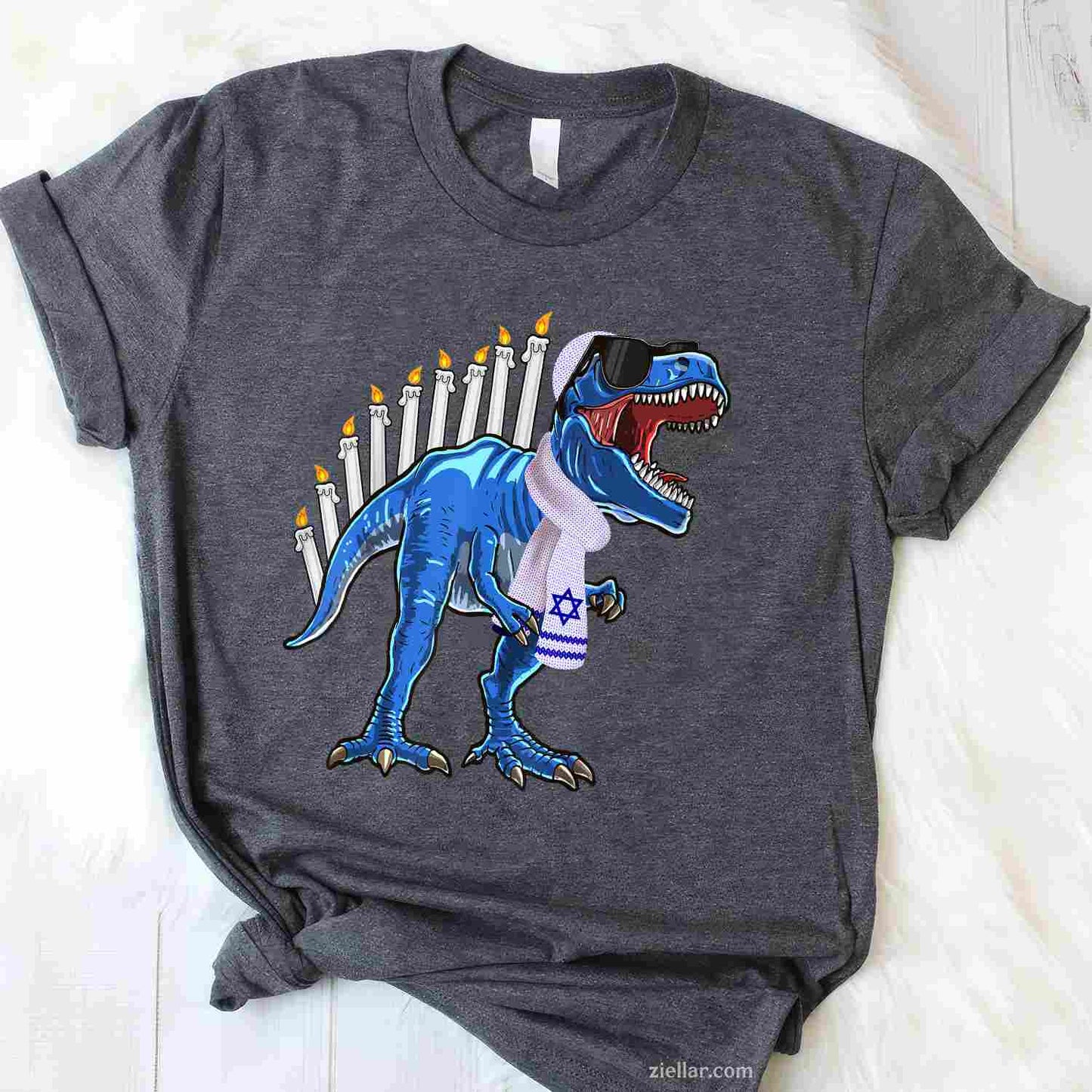 Menorasaurus Rex Shirt T Rex Dinosaur Hanukkah Gift For Boys T-Shirt_ Funny Holiday Tee For Men