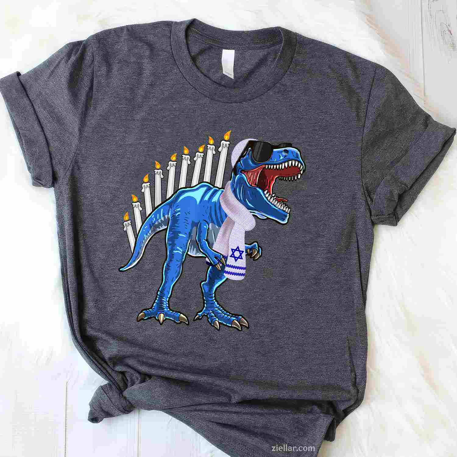 Menorasaurus Rex Shirt T Rex Dinosaur Hanukkah Gift For Boys T-Shirt_ Funny Holiday Tee For Men