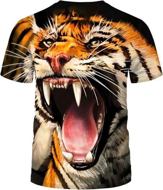 Men's Tiger Face Graphic Tee, Realistic 3D T-Shirt with Digital Animal Print for Summer Cool Look