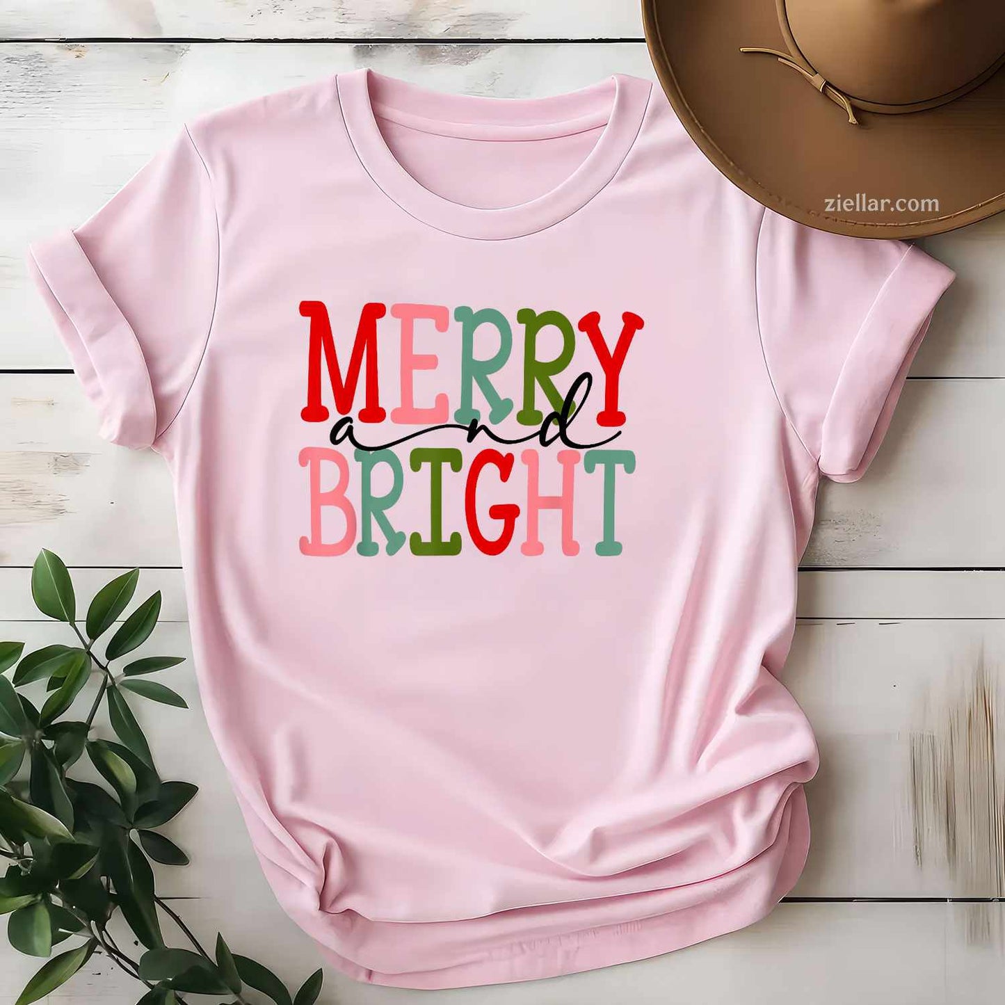 Merry And Bright Christmas Women Girls Cute T-Shirt, A Cute Merry And Bright Christmas Tee For Adults