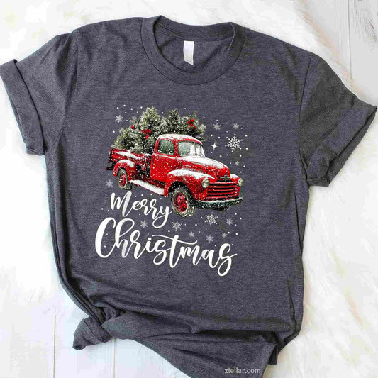 Merry Christmas Red Truck Family Matching Christmas Pajama T-Shirt, A Red Truck Family Matching Christmas Tee