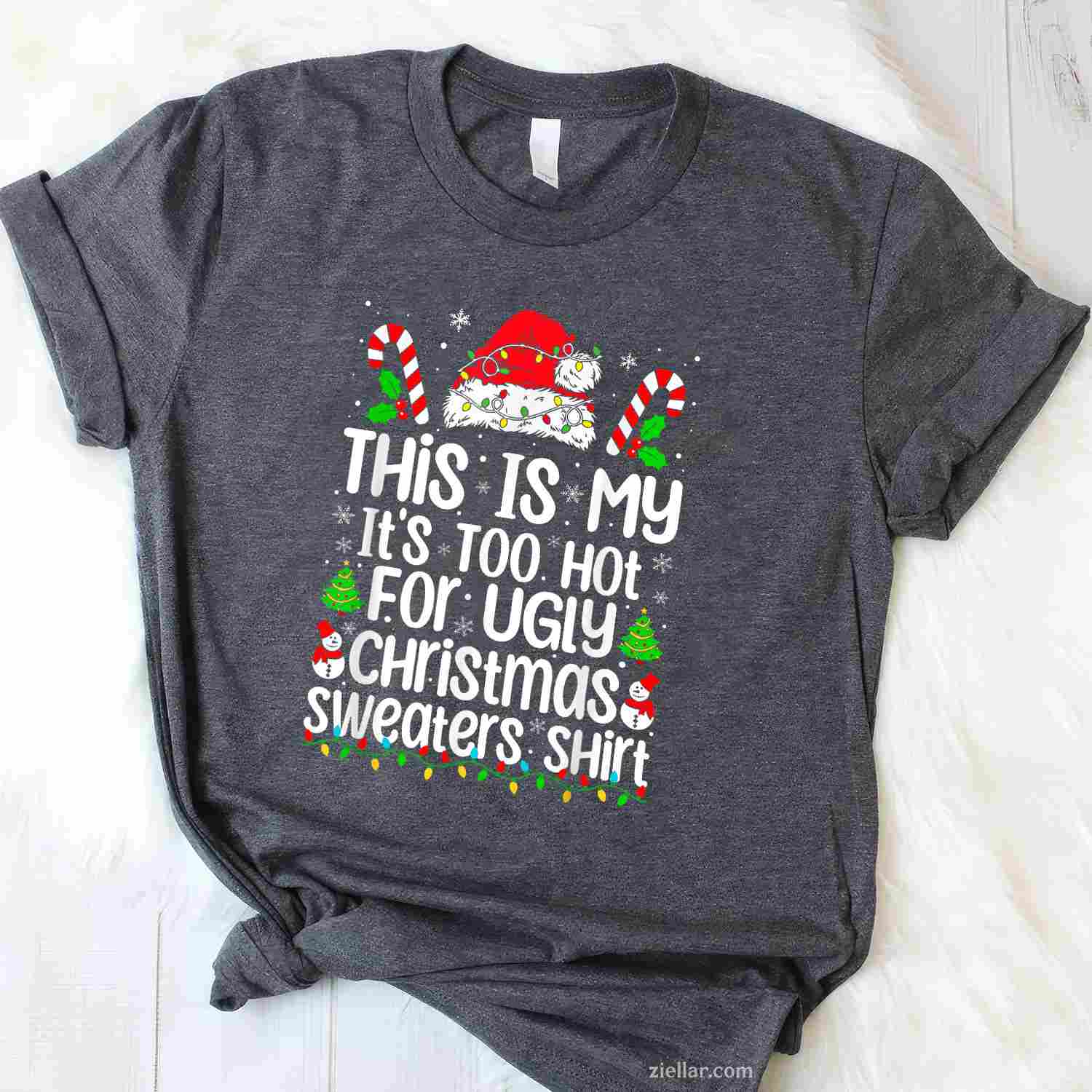 Merry Christmas Lights Red Santa Hat Xmas Family Men Women T-Shirt_ A Great Holiday Party Tee For Adults
