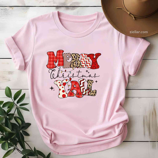 Merry Christmas Y'All Leopard Buffalo Pajama Family T-Shirt, A Merry Christmas Family Pajama Tee