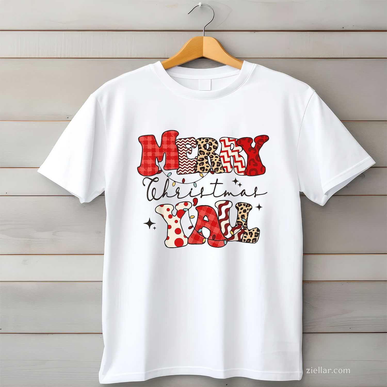 Merry Christmas Y'All Leopard Buffalo Pajama Family T-Shirt, A Merry Christmas Family Pajama Tee