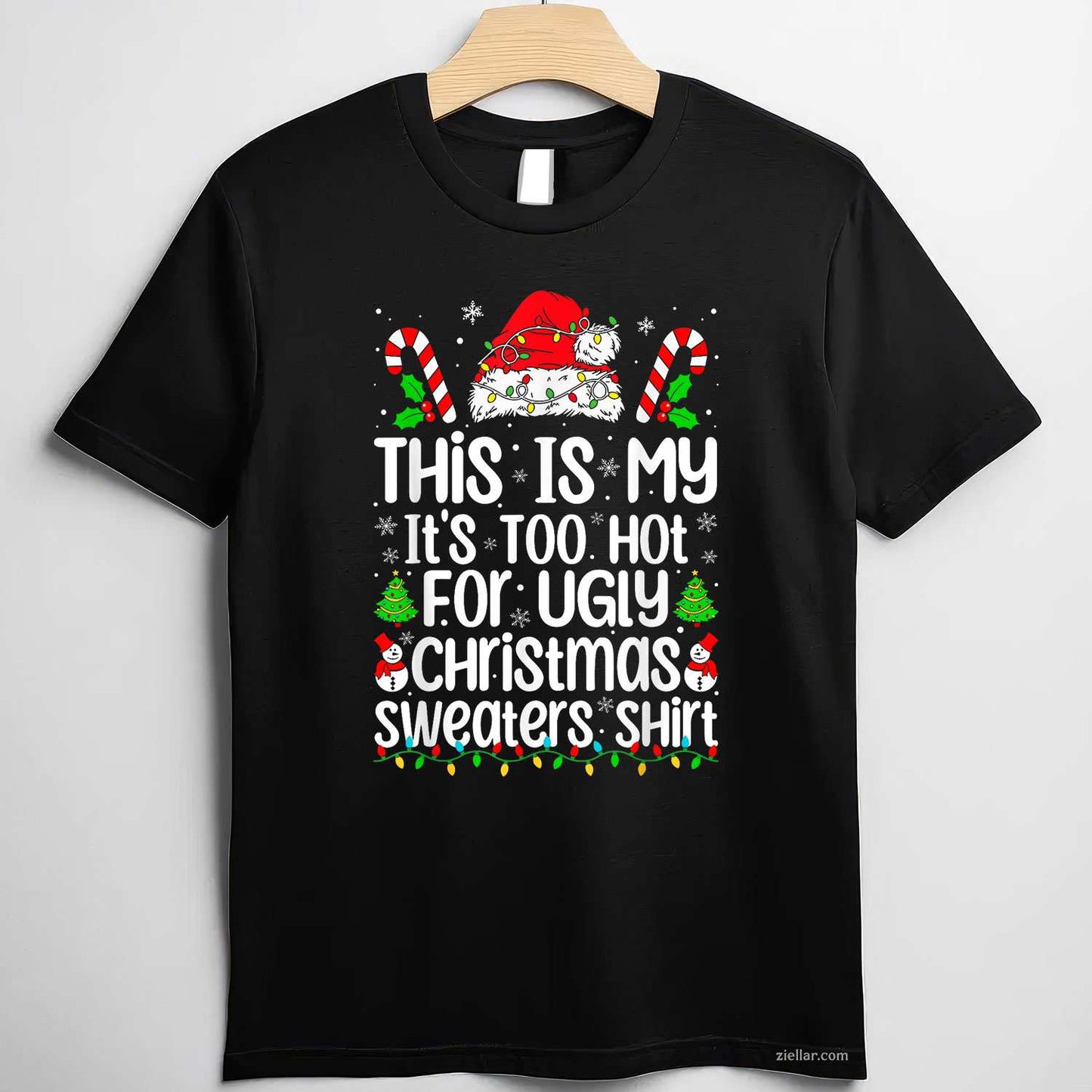 Merry Christmas Lights Red Santa Hat Xmas Family Men Women T-Shirt_ A Great Holiday Party Tee For Adults