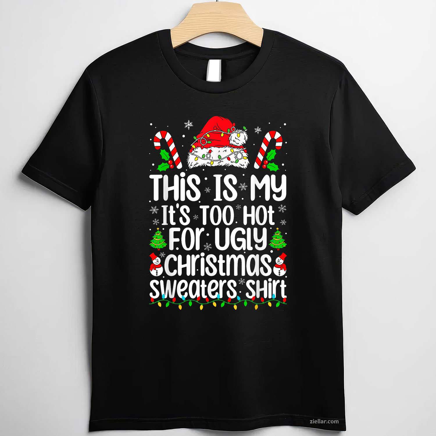 Merry Christmas Lights Red Santa Hat Xmas Family Men Women T-Shirt_ A Great Holiday Party Tee For Adults