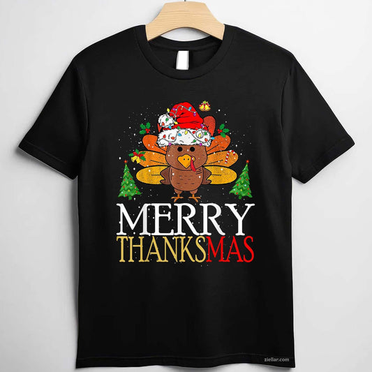 Merry Thanksmas Happy Thanksgiving Santa Turkey Tee, Thanksgiving T-Shirt for Men Women Adults Unisex, Classic Fit Unisex Design, Everyday Wear Essential