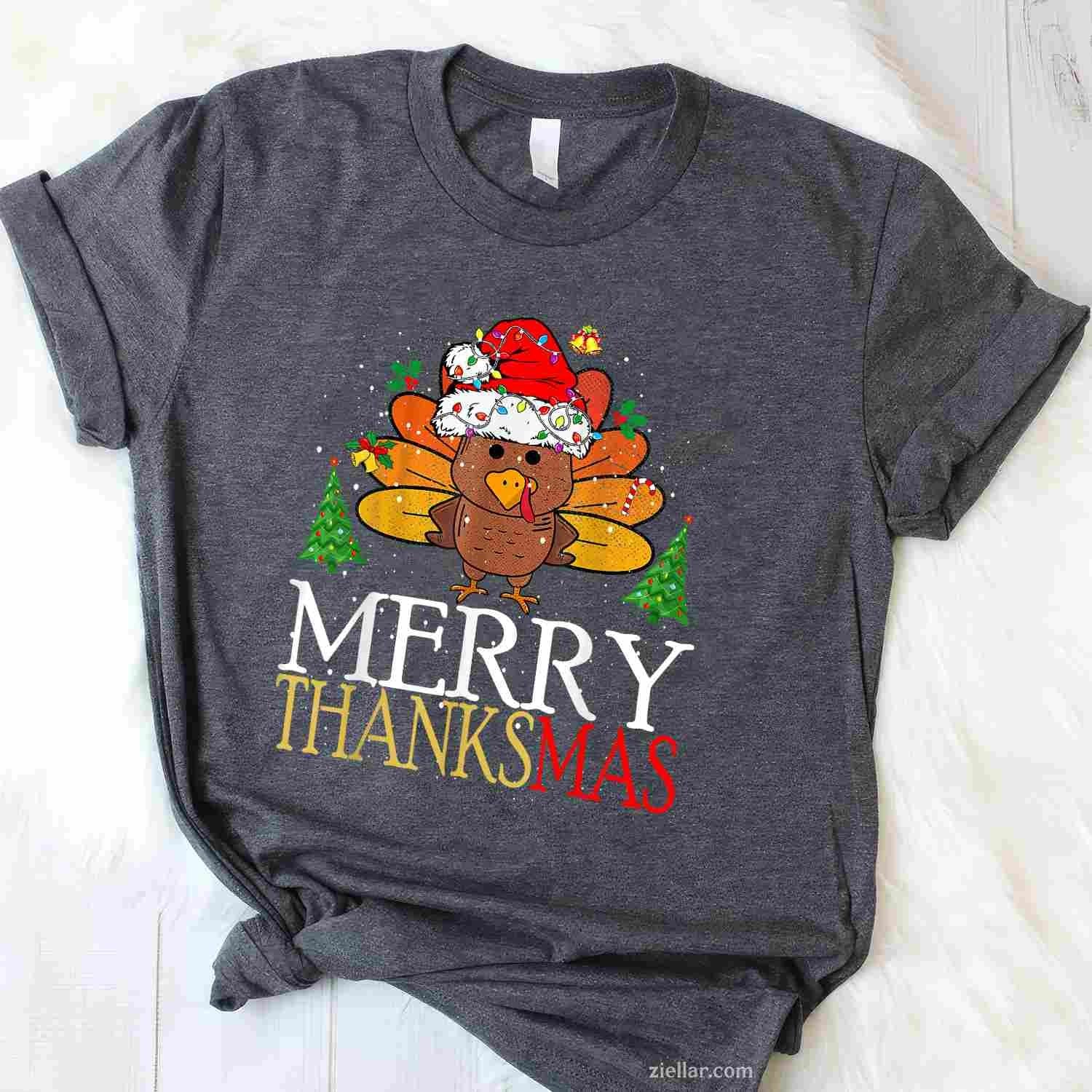 Merry Thanksmas Happy Thanksgiving Santa Turkey Tee, Thanksgiving T-Shirt for Men Women Adults Unisex, Classic Fit Unisex Design, Everyday Wear Essential