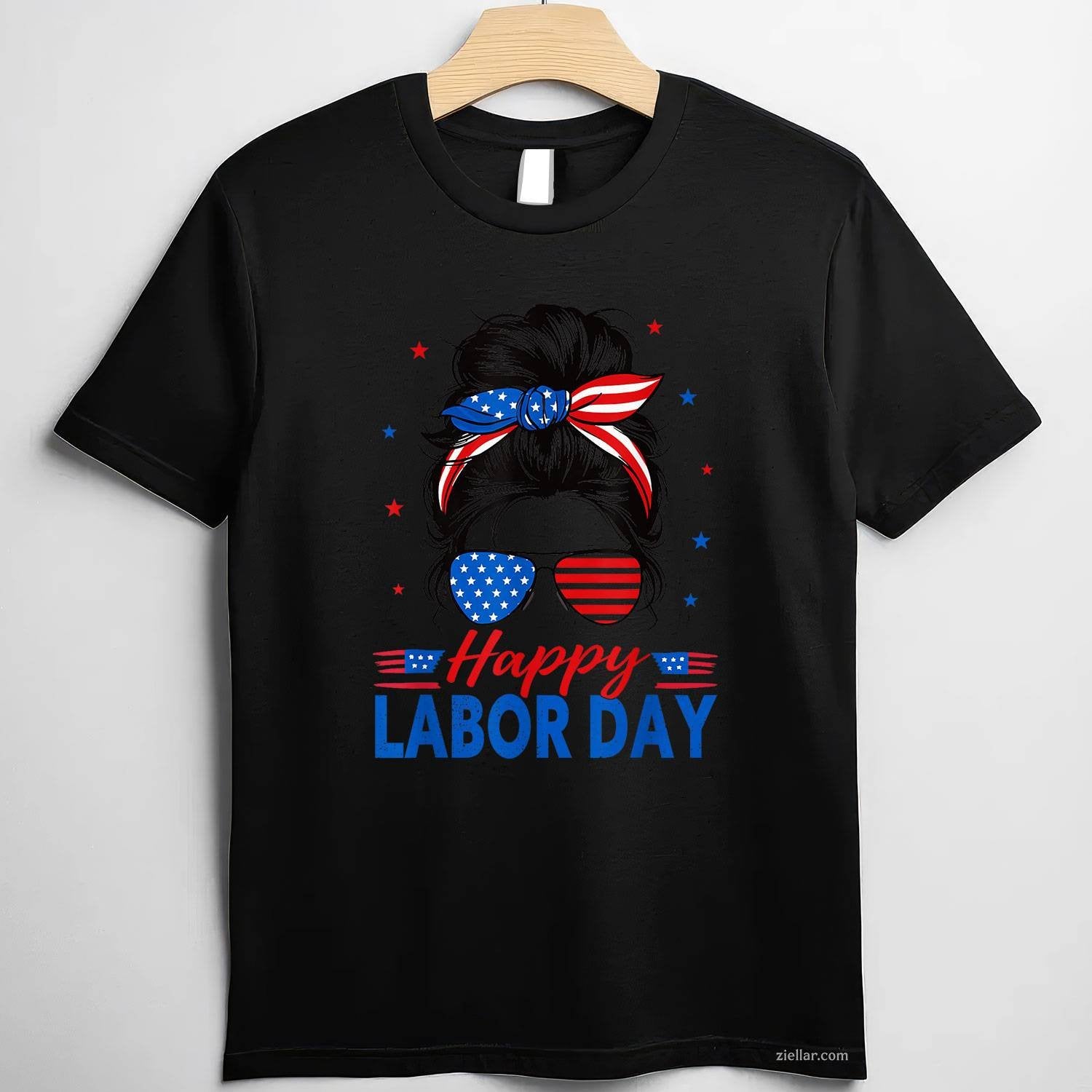Messy Bun Labor Day USA Flag T-Shirt Tee for Men Women Adults Unisex