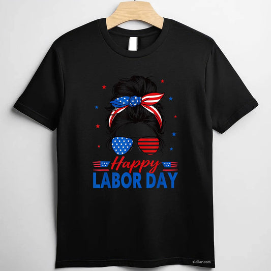 Messy Bun Labor Day USA Flag T-Shirt Tee for Men Women Adults Unisex