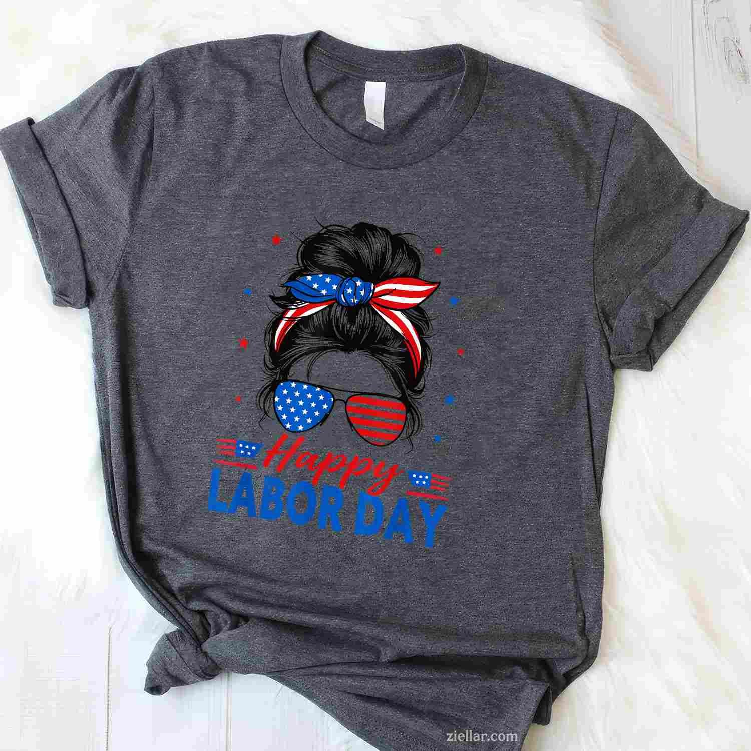 Messy Bun Labor Day USA Flag T-Shirt Tee for Men Women Adults Unisex