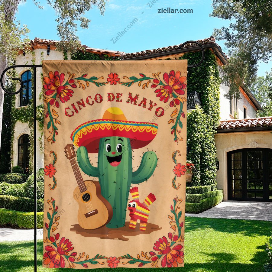 Mexican Cactus Sombrero Yard Flag 12x18 Cinco de Mayo Party Outdoor Decoration