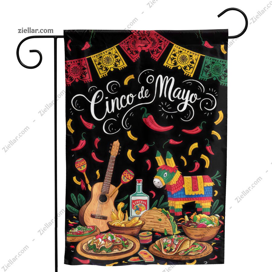 Mexican Fiesta Garden Flag 12x18 Cactus Tacos Sombrero Fun Cinco de Mayo Decor