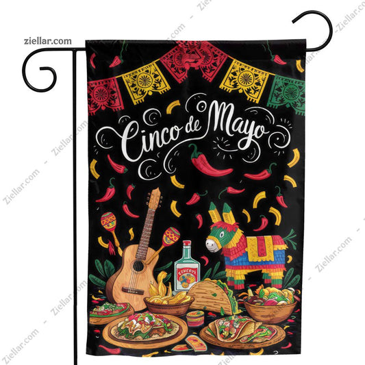 Mexican Fiesta Garden Flag 12x18 Cactus Tacos Sombrero Fun Cinco de Mayo Decor