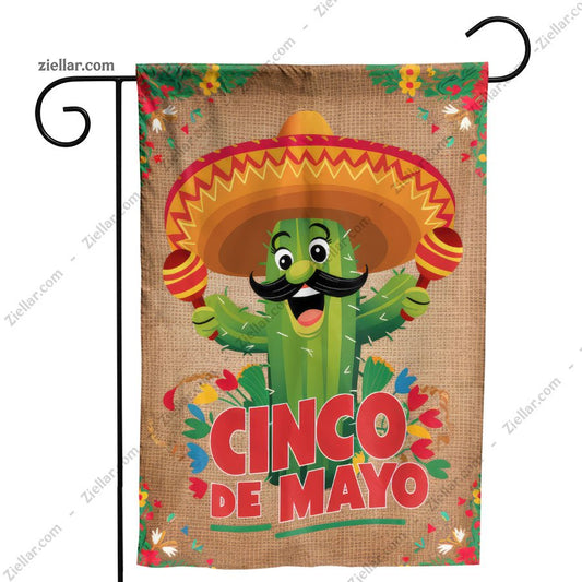 Mexican Fiesta Garden Flag Cinco de Mayo Party Decor, Cactus Pinata Sombrero
