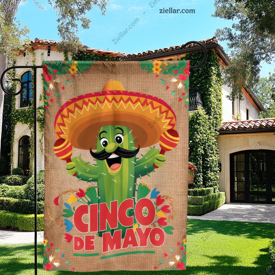 Mexican Fiesta Garden Flag Cinco de Mayo Party Decor, Cactus Pinata Sombrero