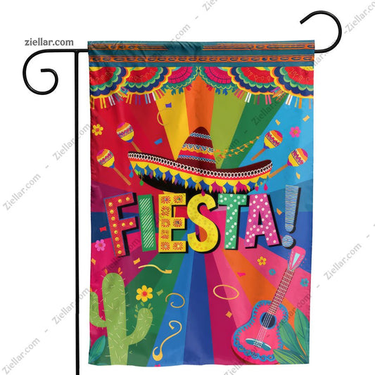 Mexican Fiesta Garden Flag Double Sided Yard Decor with Cactus Guitar Avocado
