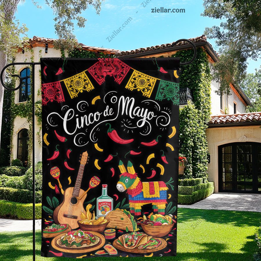 Mexican Fiesta Garden Flag 12x18 Cactus Tacos Sombrero Fun Cinco de Mayo Decor