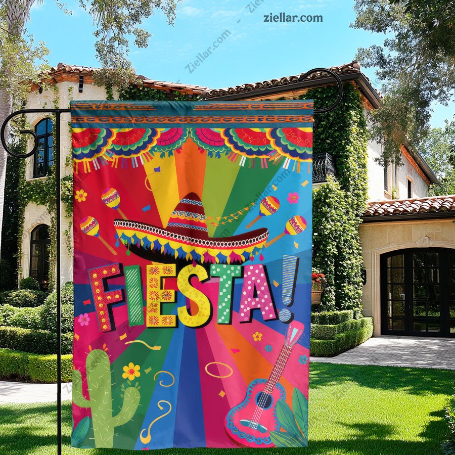 Mexican Fiesta Garden Flag Double Sided Yard Decor with Cactus Guitar Avocado