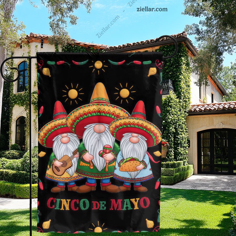 Mexican Gnome Cinco de Mayo Garden Flag 12x18 Holiday Celebration Yard Banner