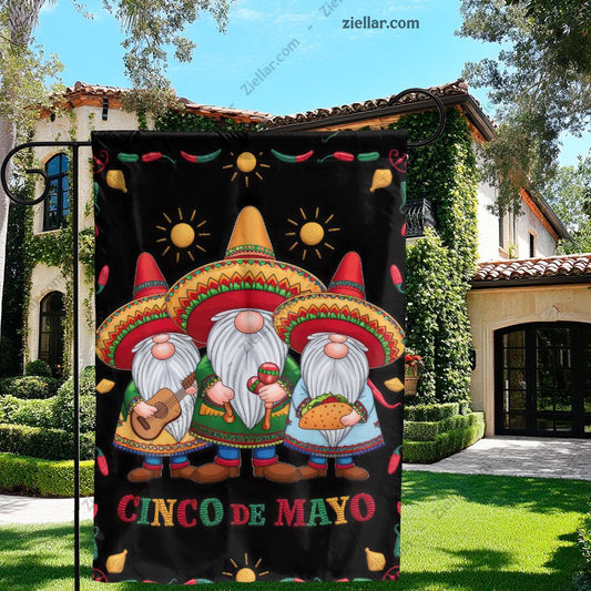 Mexican Gnome Cinco de Mayo Garden Flag 12x18 Holiday Celebration Yard Banner