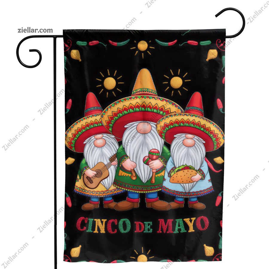 Mexican Gnome Cinco de Mayo Garden Flag 12x18 Holiday Celebration Yard Banner