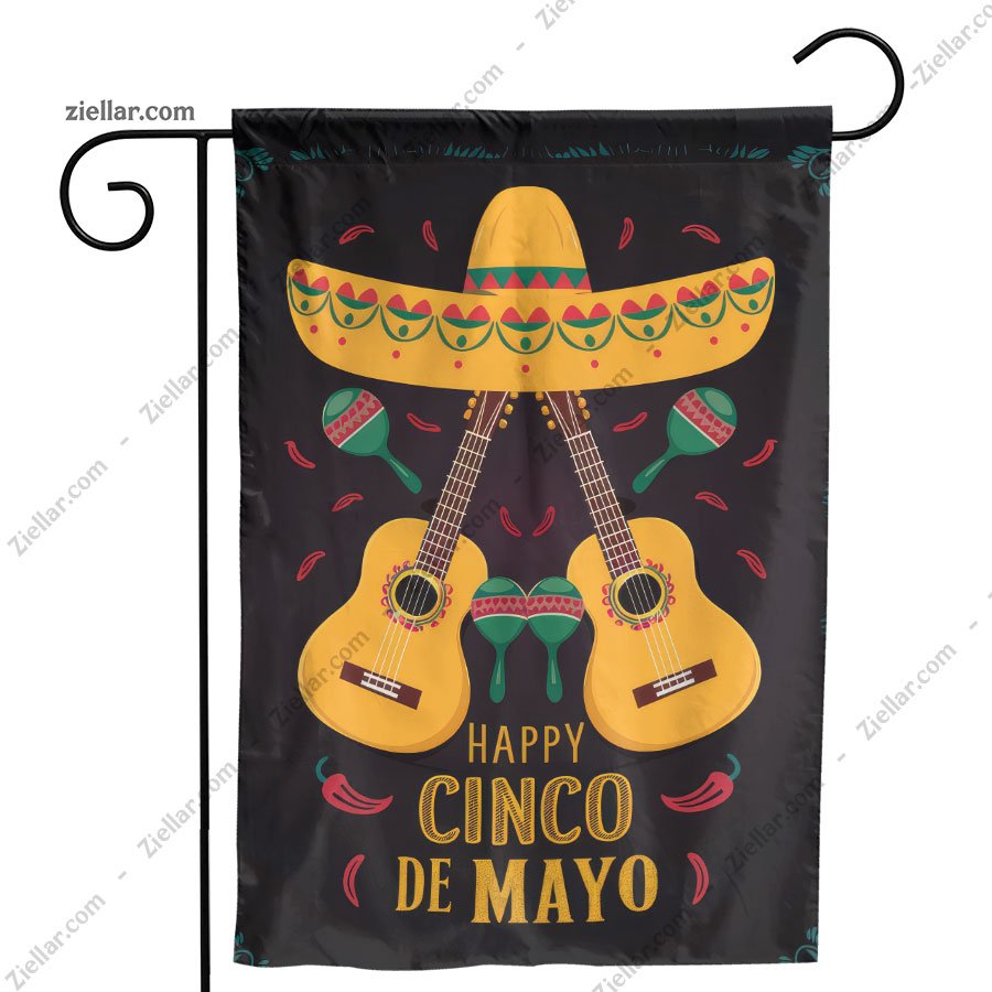 Mexican Sombrero Guitars and Maracas Garden Flag 12x18 Fiesta Outdoor Banner