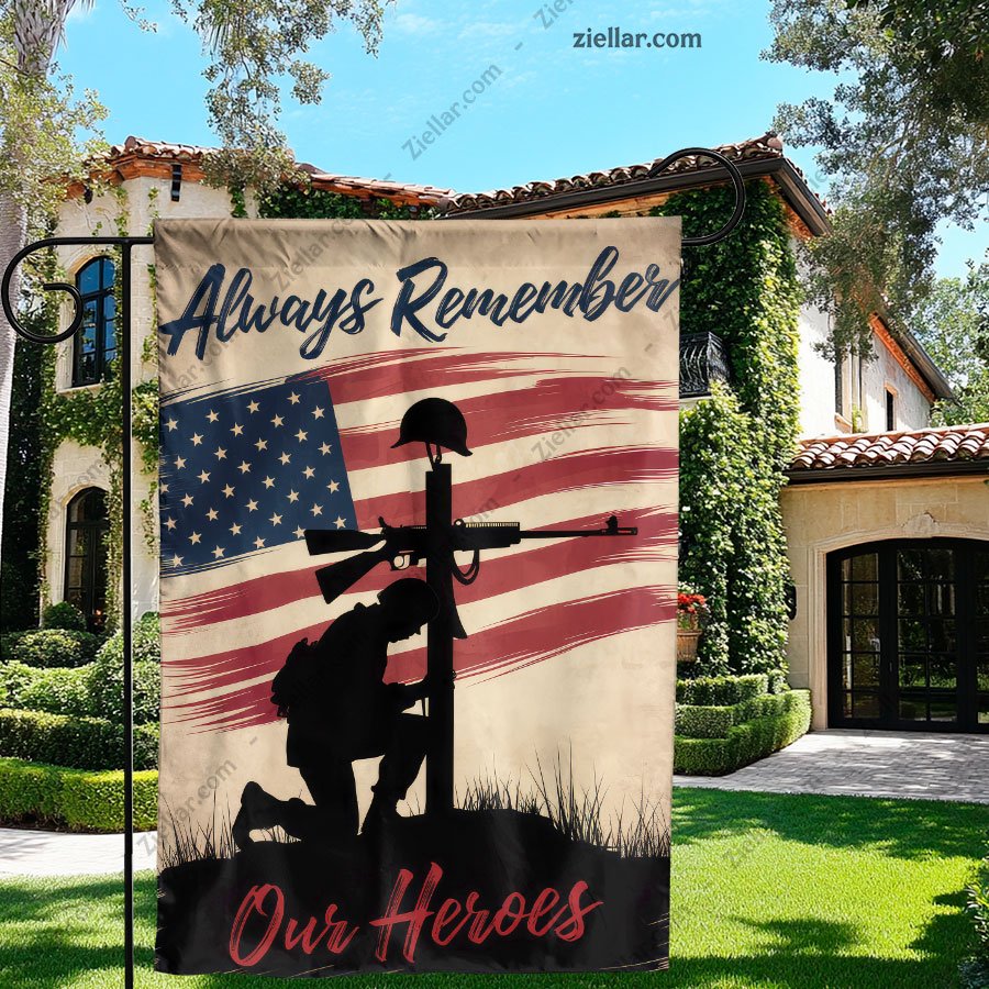 Military Garden Flag Soldier Kneeling at Cross, Patriotic USA Yard Decoration