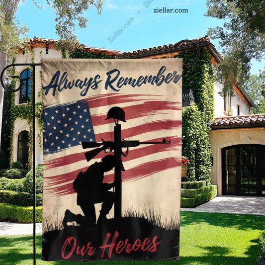 Military Garden Flag Soldier Kneeling at Cross, Patriotic USA Yard Decoration