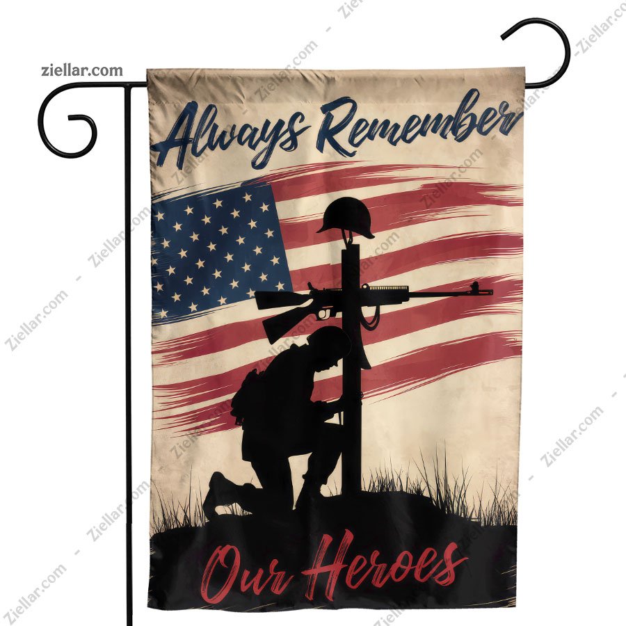 Military Garden Flag Soldier Kneeling at Cross, Patriotic USA Yard Decoration