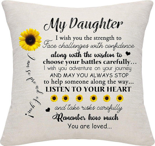 Mom & Dad's Daughter Decorative Pillow Case, Birthday Gift Throw Pillow for Girls Room