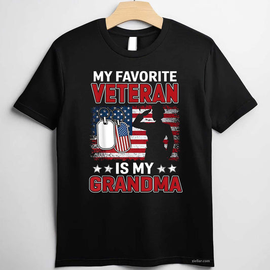 My Favorite Veteran Is My Grandma, Usa Flag Veterans Day T-Shirt And Tee For Women
