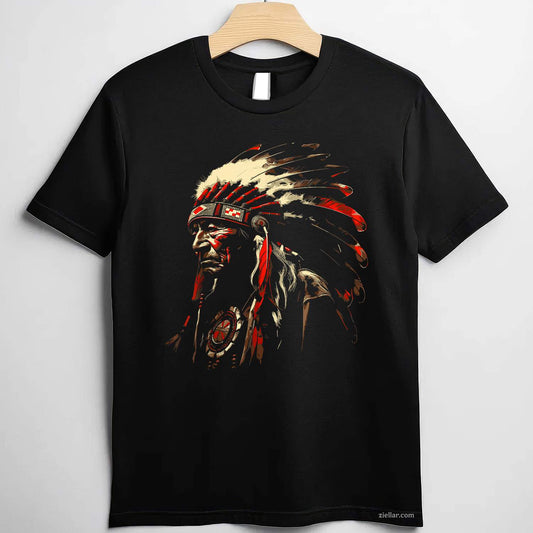 Native American Indian And Wolf Feathers Chief Art T-Shirt And Tee For Adults